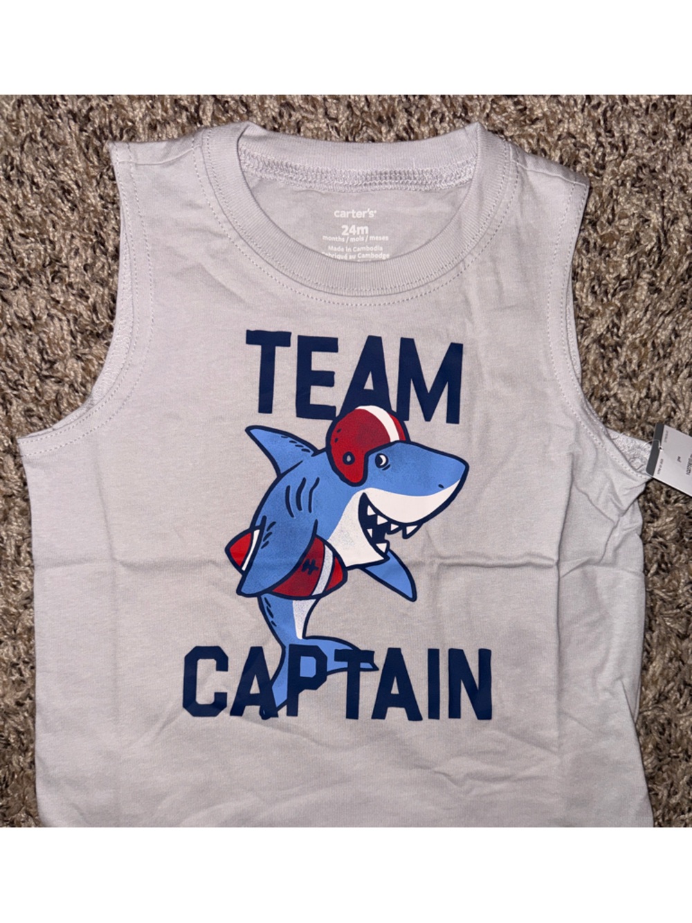 Carter's Light Gray Tank Top with Blue and Red Shark Graphic